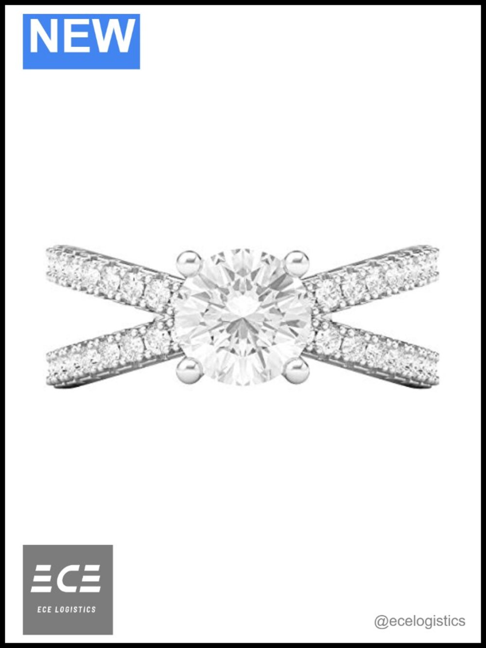 Sterling Silver X Crossover 1CT Simulated Diamond Engagement Promise Ring